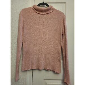 Liz & Co Womens Top Shirt Petite Medium PM Pink Turtleneck Ribbed Lightweight